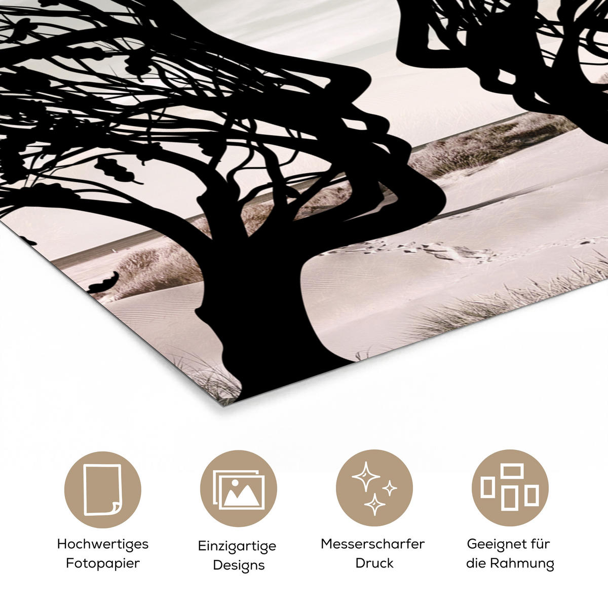 POSTER Strand - Meer - Menschen - Baum - Moderne Kunst 30x40 cm - Hellgrau, Papier (30/40/0.1cm) - MuchoWow