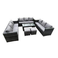 GARTENSET Polyrattan 11-Sitzer - Dunkelgrau/Grau, Glas/Kunststoff - Fimous