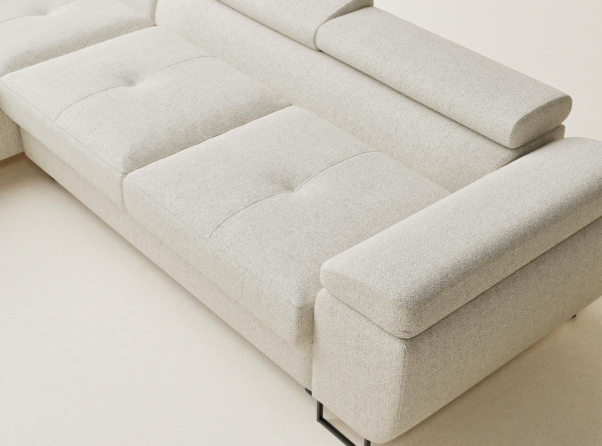 ECKSOFA MIT SCHLAFFUNKTION Concord Creme Webstoff - Creme/Schwarz, Holz/Holzwerkstoff (277/203cm) - Maison de Reve