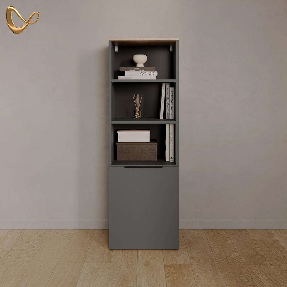 UNIVERSALSCHRANK Piave Anthrazit/Sonoma mit einer Tür - Anthrazit/Sonoma Eiche, Holzwerkstoff (40.2/120/40cm) - Livinity®