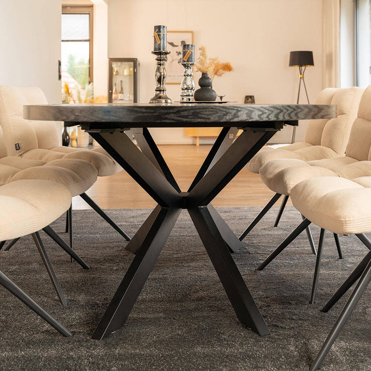 ESSTISCH Rund Ausziehbar AVENTURA inkl. Sternfuß - 120-160 x 120 cm Dark Oak - Schwarz, Holz (160/120/4cm) - Home Deluxe