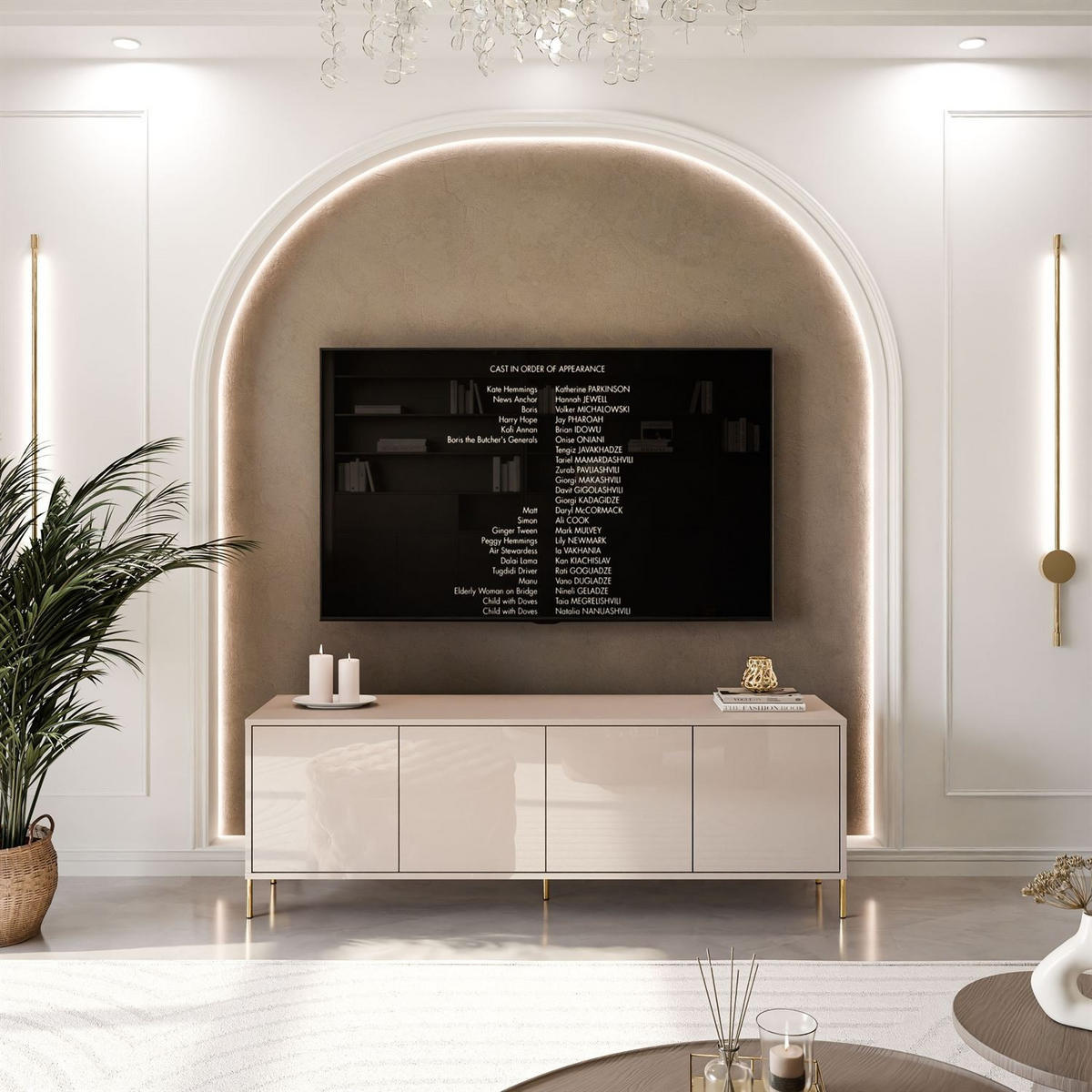 TV-SCHRANK SANAYI Kaschmir Hochglanz – gerade goldene Beine - Kaschmir, Holzwerkstoff (156/60/38cm) - Lookway