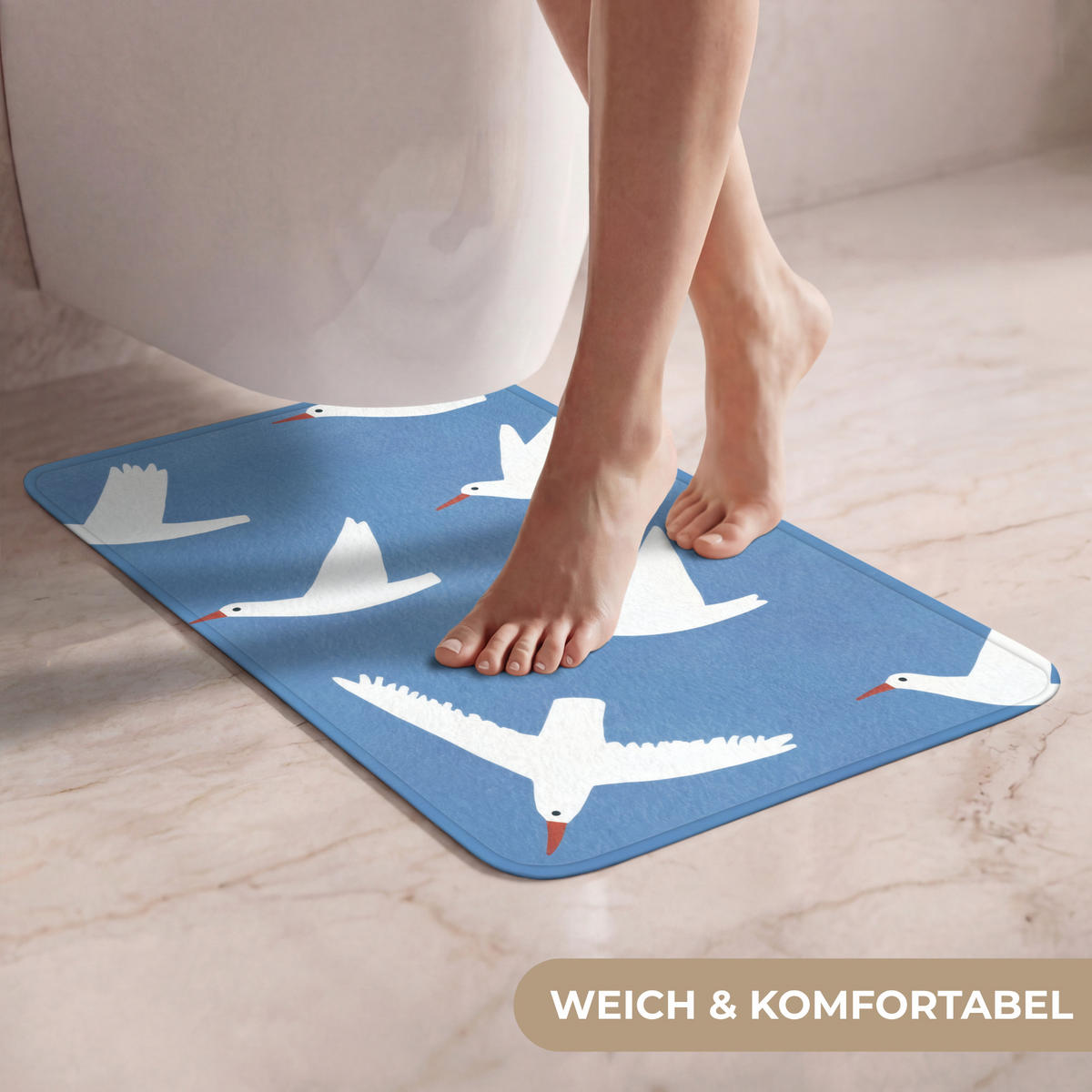 WC PŘEDLOŽKA Ptáci - bílá - vzor 40x60 cm - modrá, textil/plast (40/1cm) - OnlyWow