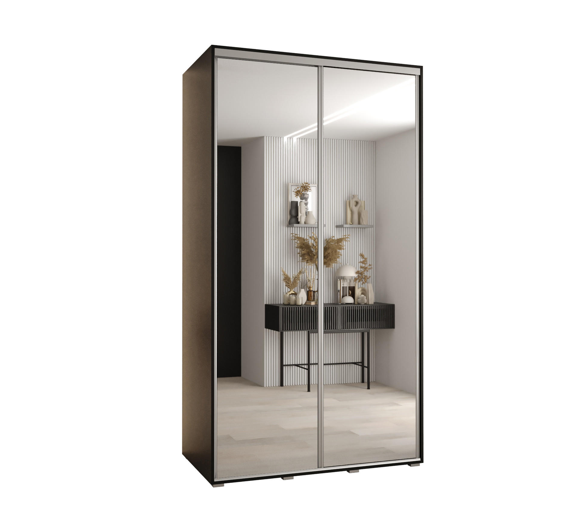 Abiks Möbel Schwebetürenschrank Schwarz, Silber 130x235x60 cm