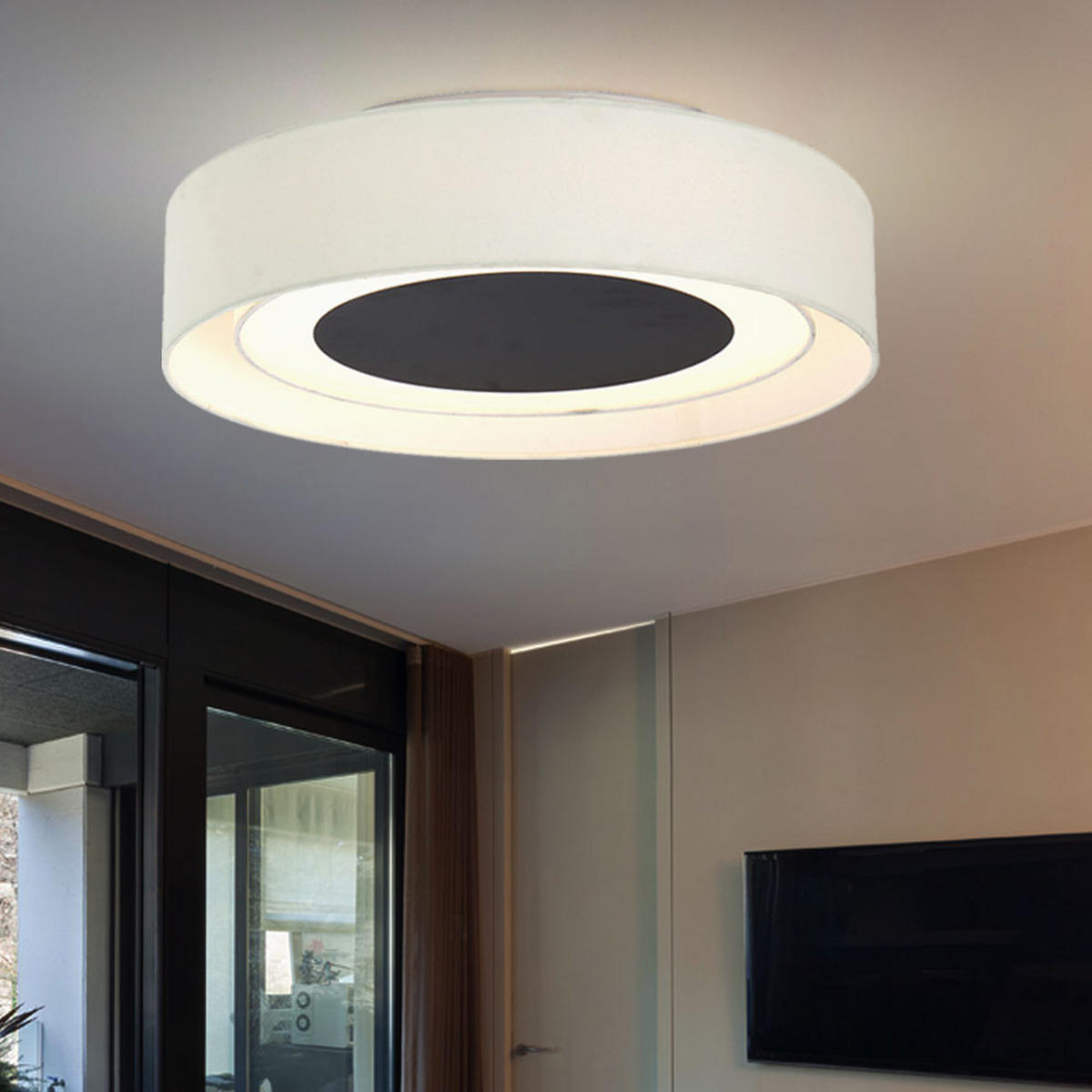 LED DECKENLEUCHTE Metall Textil Schwarz Weiß - Weiß, Metall (45/45/12cm)