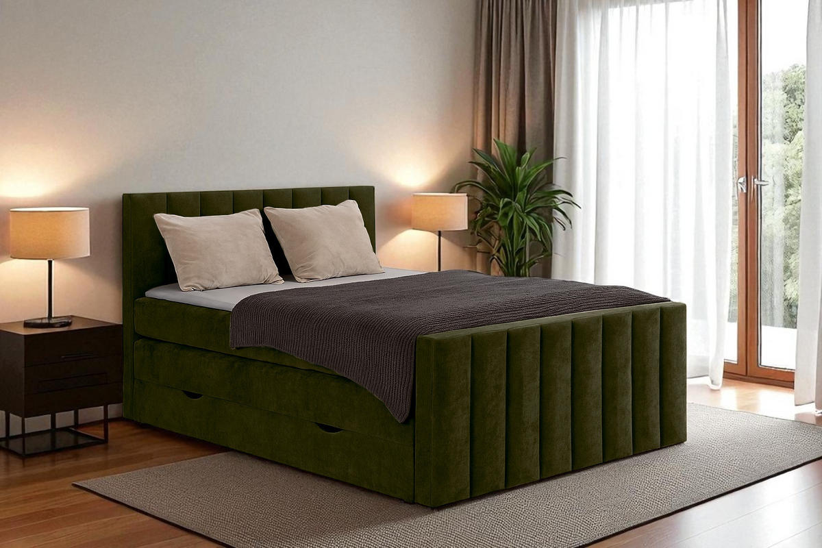 BOXSPRINGBETT VELTRA mit Topper und Bettkasten, Grün, 160x200 cm - Grün, Textil (160/200cm) - KS Home Concept