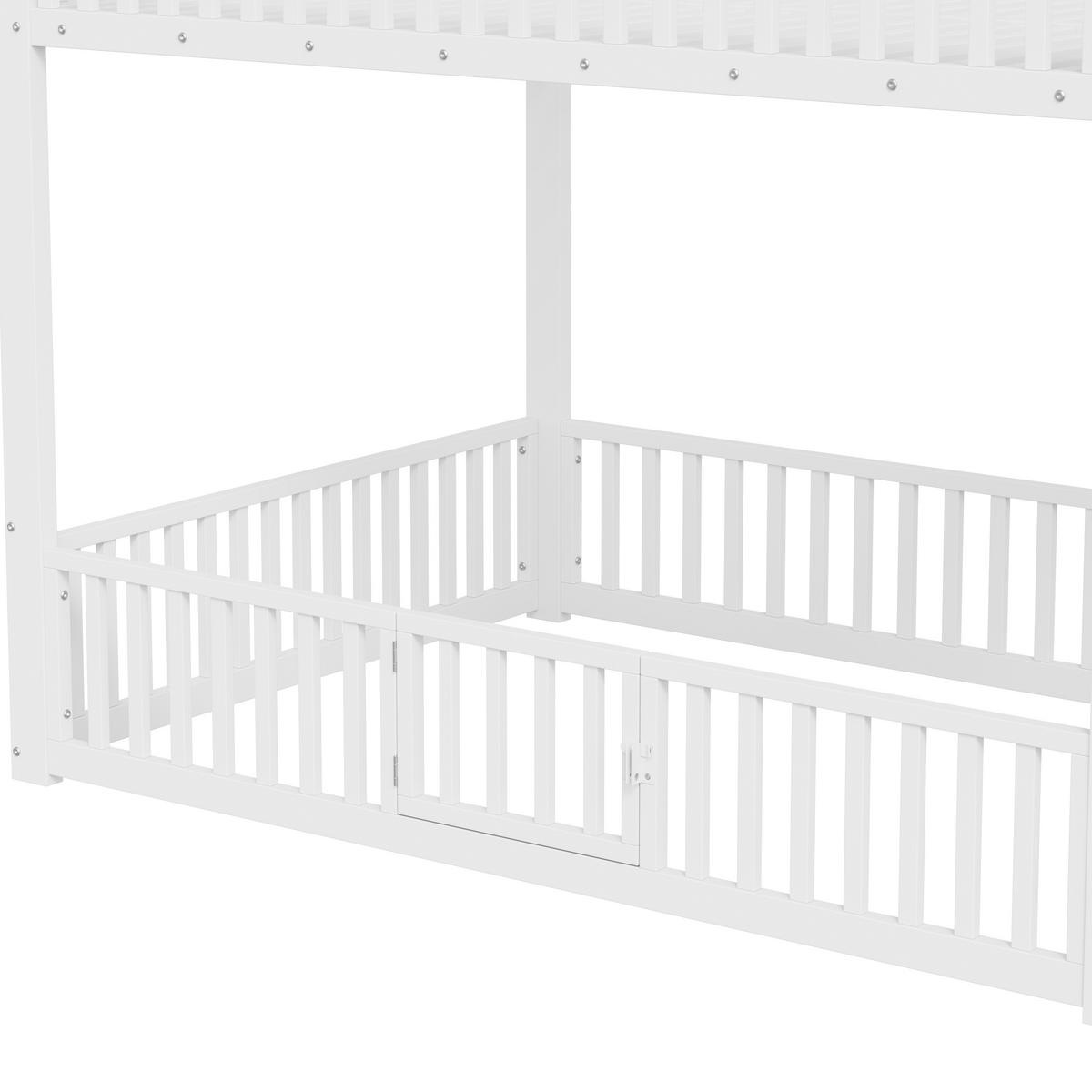 ETAGENBETT 140/200 cm Weiß mit Stauraumleiter und LED - Weiß, Metall (140/200cm) - Oxeza