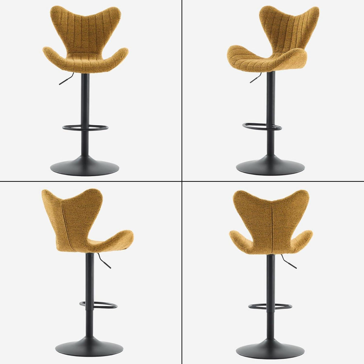 BARHOCKER 4er Set Chenille Gelb höhenverstellbar mit Lehne - Gelb, Textil (54/116/51cm)