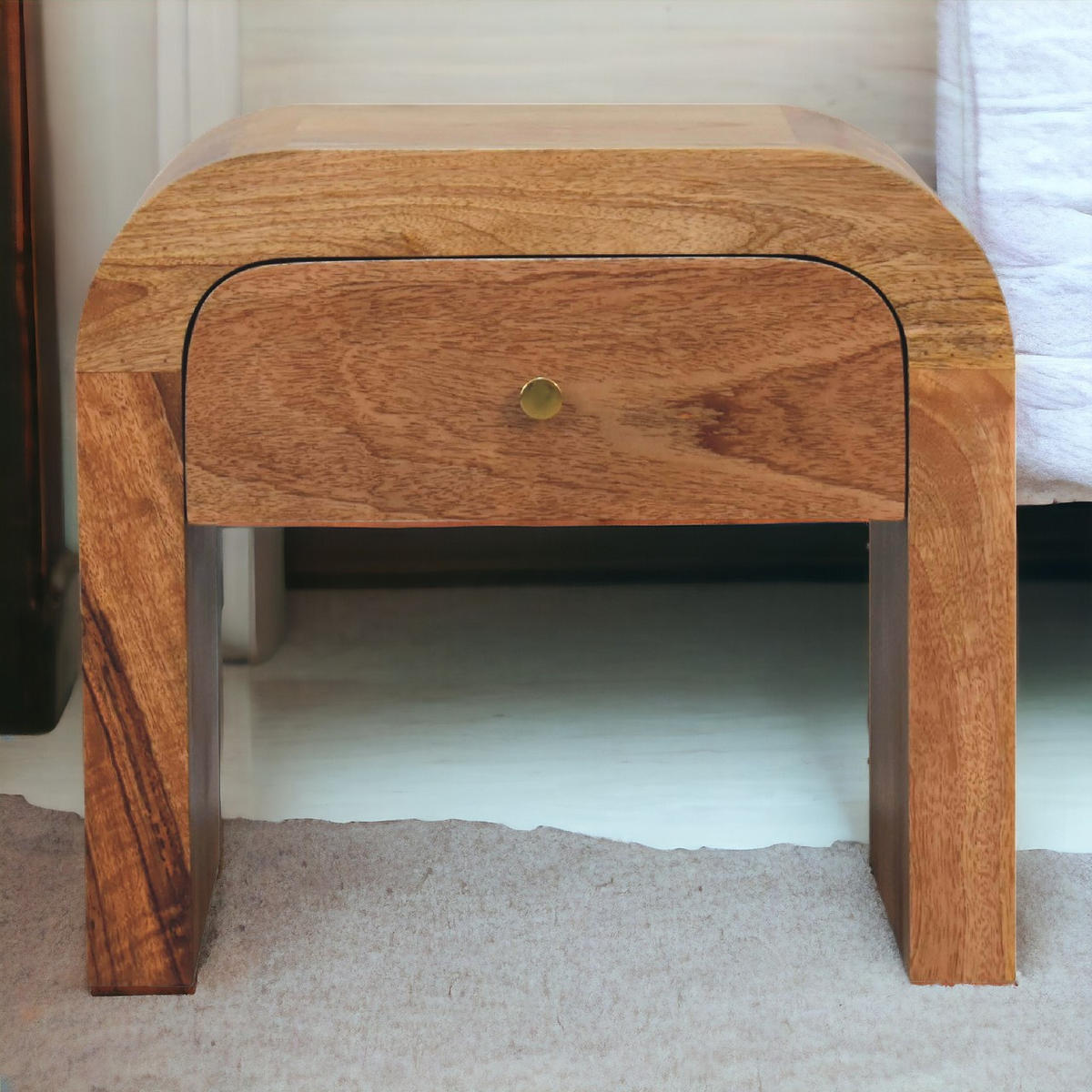 NACHTTISCH Haus Massivholz - Eichefarben/Messingfarben, Holz/Metall (45/40/35cm) - Artisan Furniture