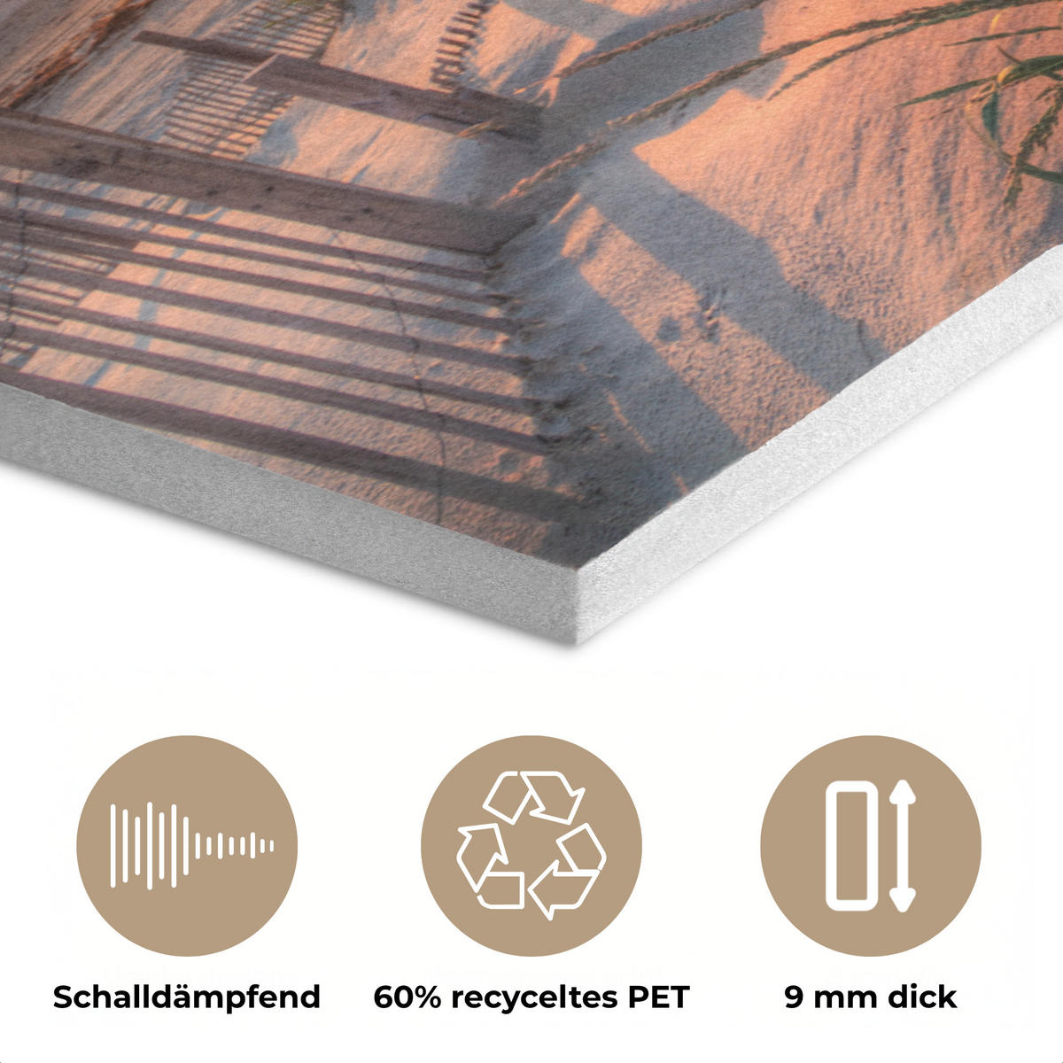 AKUSTIKBILD Strand - Meer - Düne - Sonnenuntergang - Landschaft Akustikpaneele 90x60 cm - Beige, Kunststoff (90/60/0.9cm) - MuchoWow