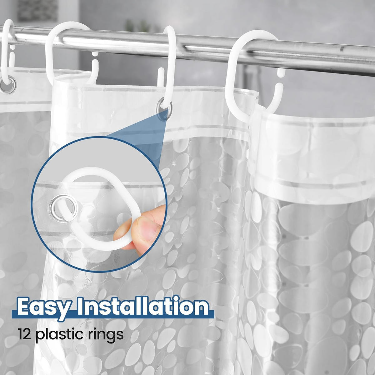 DUSCHVORHANG EVA 12er-Set schimmelresistent wasserdicht mit Magneten für Badewanne - Transparent, Kunststoff (200/120cm) - MCBOSON
