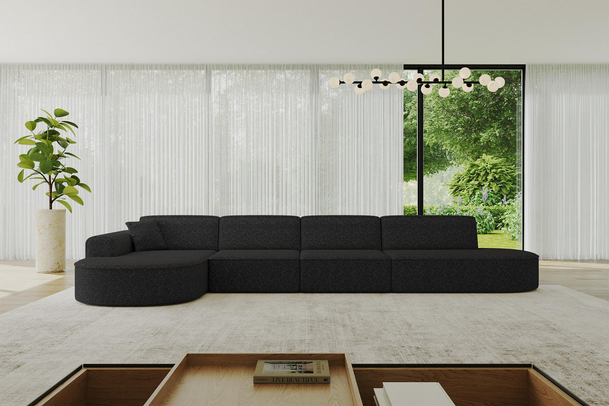 ECKSOFA Ottomane Links MARI-L3 - 413x171x79 cm Schwarz Tissu - Schwarz, Holzwerkstoff/Kunststoff (413/171cm) - ALTDECOR