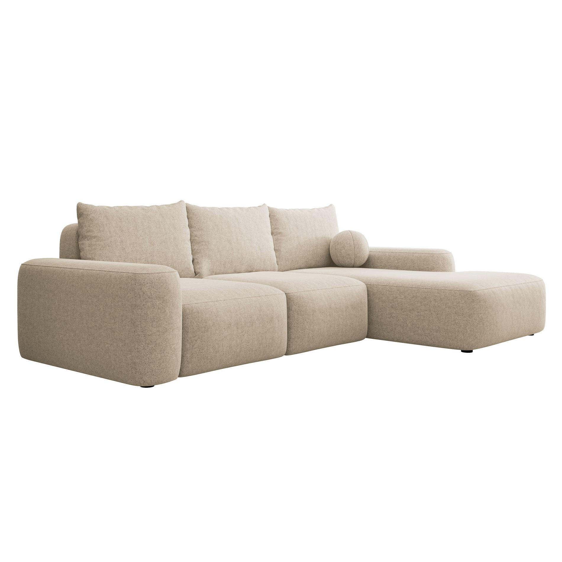 ECKSOFA Carnos mit Ballkissen, Beige Chenille, rechtsseitig - Beige/Schwarz, Kunststoff/Textil (264/162cm) - Selsey