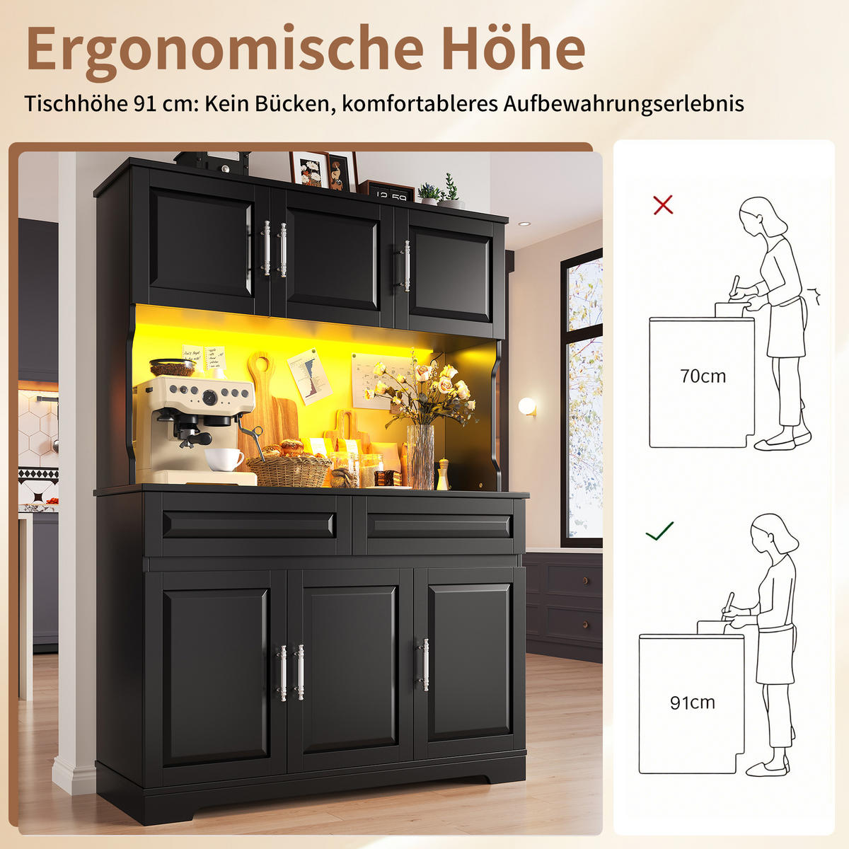 BUFFETSCHRANK App-Steuerung Schwarz 108/40/180 cm - Schwarz, Holz (108/180/40cm) - PANGIVO