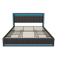 POLSTERBETT 180x200 cm mit 4 Schublade, Doppelbett 180x200 cm mit LED und USB, Lattenrost, Bett 180x200, Dunkelgrau Leinenstoff - Dunkelgrau, Holzwerkstoff/Textil (180/200cm) - GENKI LIVING