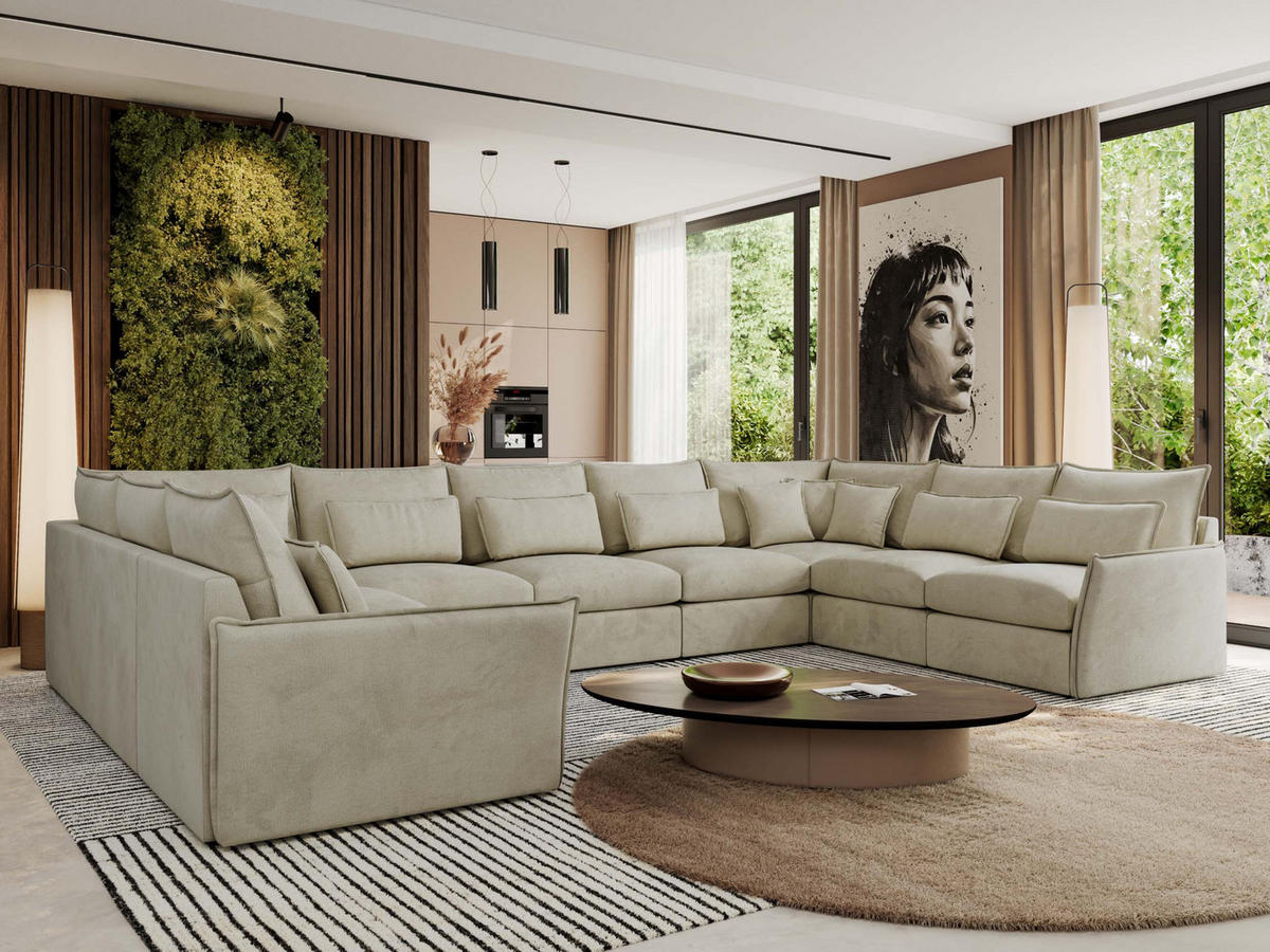 WOHNLANDSCHAFT VERSO U 9M Beige Velvet - Beige/Schwarz, Kunststoff/Textil (442/93/270cm) - MKS