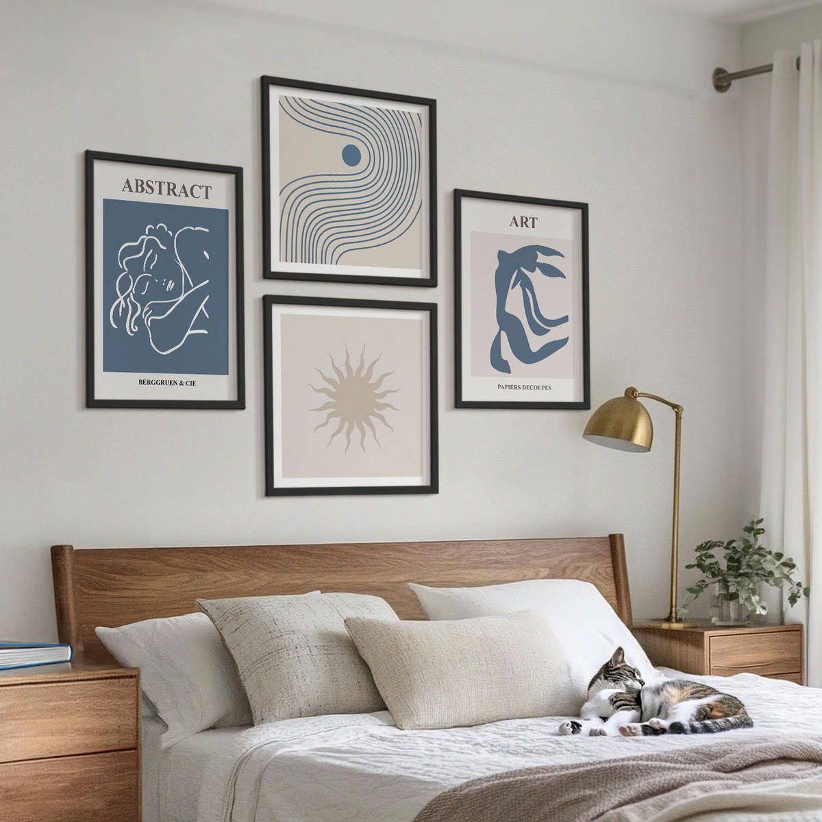 BILDER SET 4er Set - 50x50 cm & 40x60 cm Schwarzer Rahmen - Matisses stilvolle abstrakte Muster - Schwarz, Kunststoff (50/50cm) - TULUP