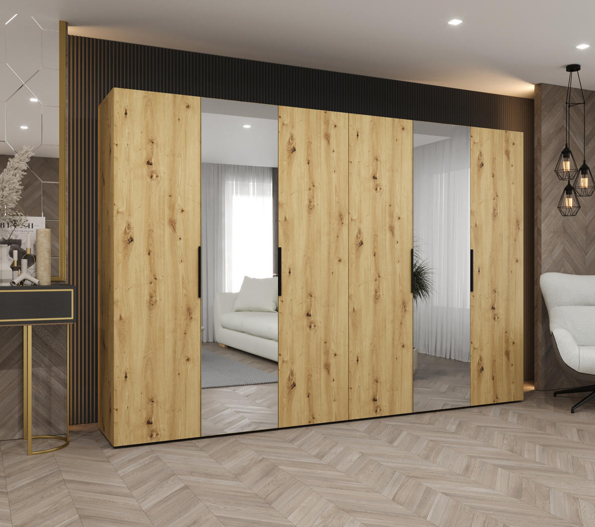 DREHTÜRENSCHRANK 202/300/52 6-türig - Kaschmir/Schwarz, Holz (300/202/52cm) - MÖBEL KRYSPOL