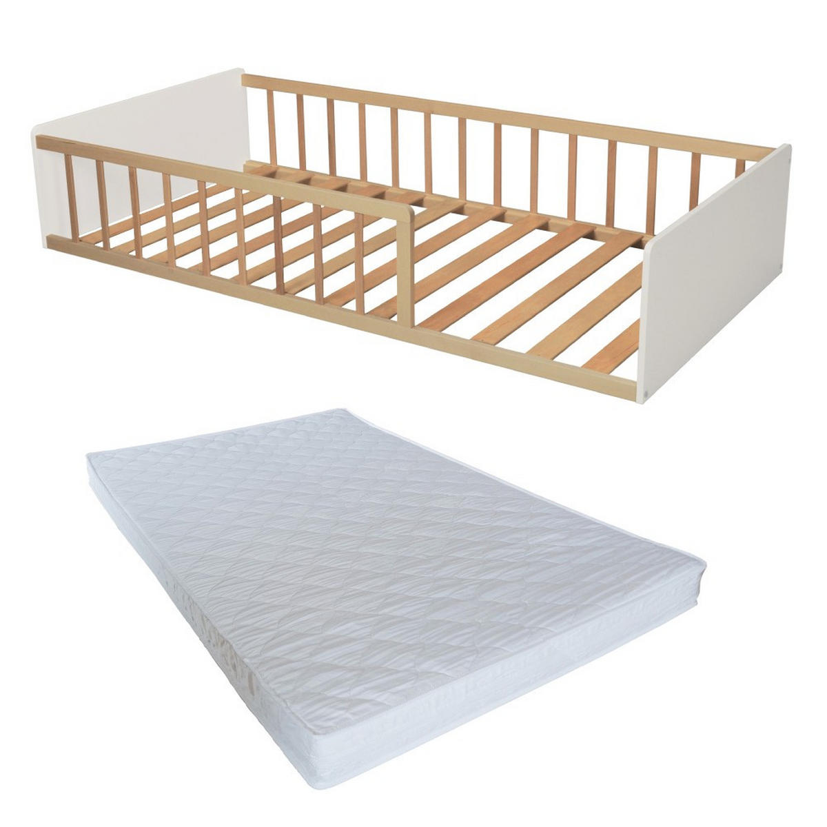 BETT PILOU mit Matratze/ Kinderbett 90x190 cm - Weiß und Hellholz - Weiß, Holz (90/190cm) - Weber Industries