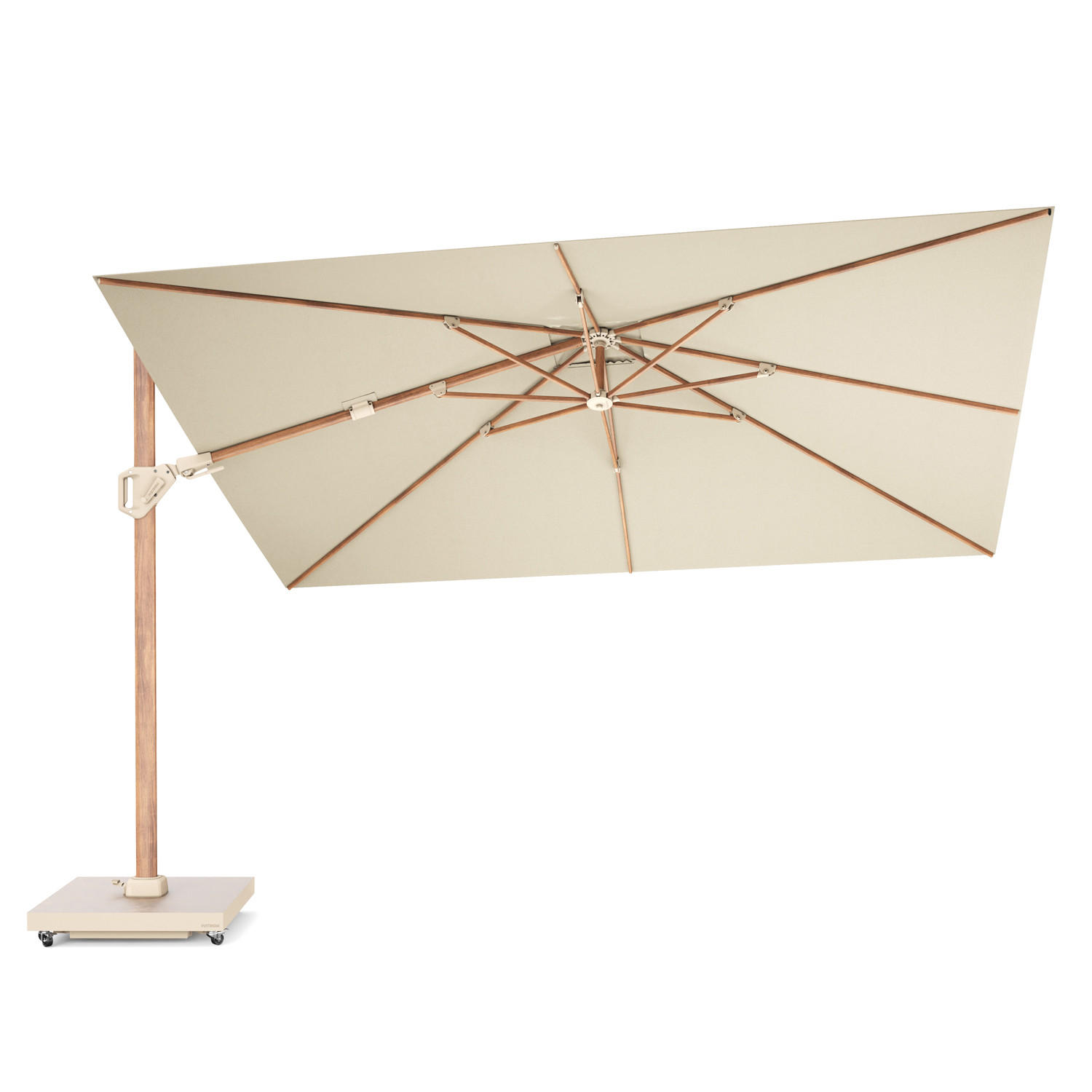 AMPELSCHIRM rechteckig 2.6 x 3.5 m Challenger T² Premium 360° kippbar natur/teak - Creme, Metall (350/260cm) - Platinum