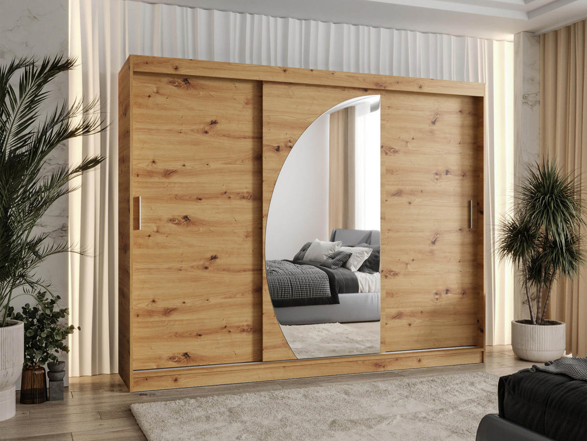 SCHWEBETÜRENSCHRANK Wika 250 cm mit Schubladen - Silberfarben/Eiche Artisan, Holzwerkstoff/Kunststoff (250/200/62cm) - MIRJAN24