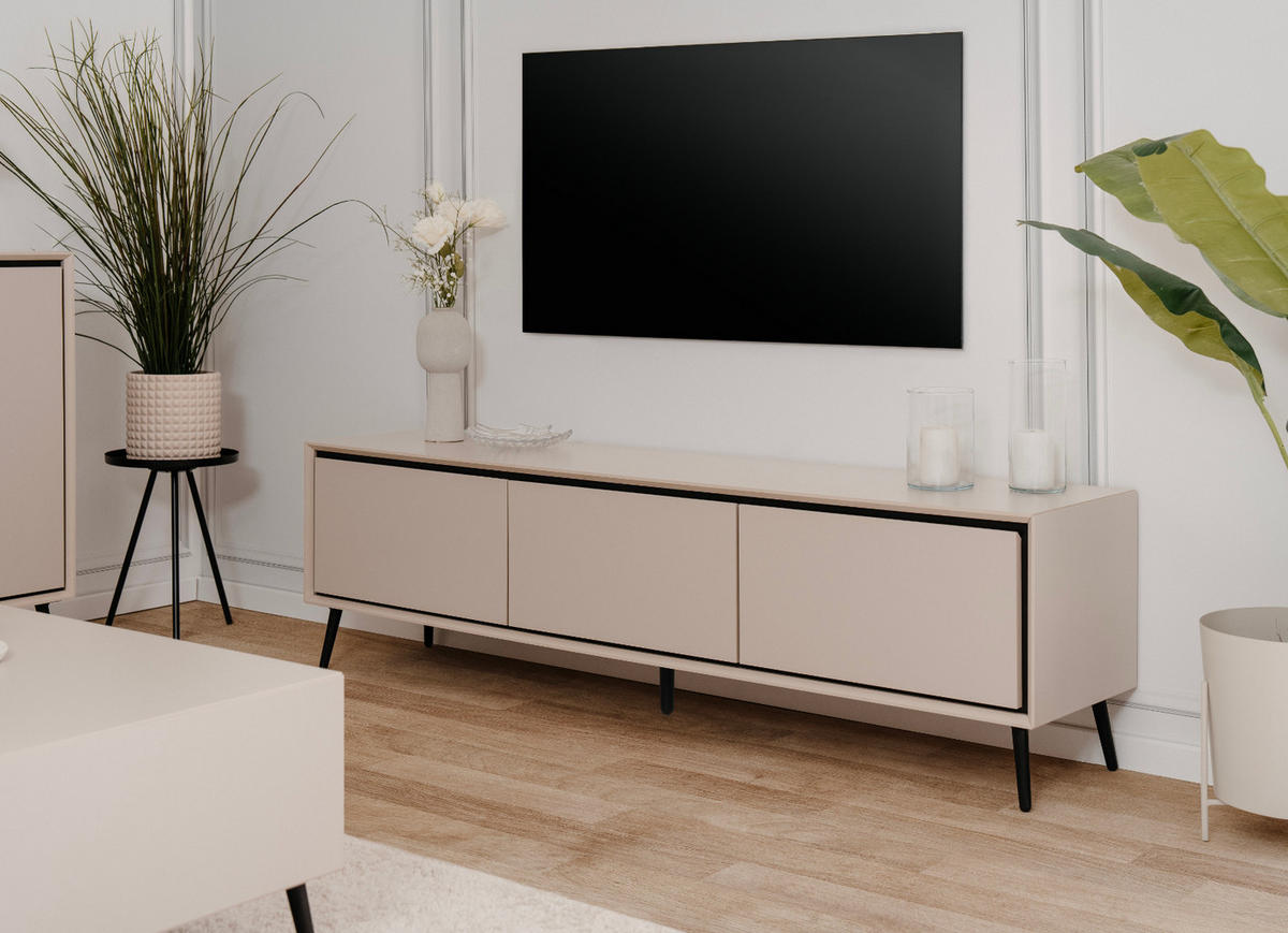 TV-LOWBOARD sand, schwarz 175 cm, Fernsehtisch mit Stauraum - Sandfarben/Schwarz, Holzwerkstoff/Kunststoff (175/50/38cm) - Furn.Design