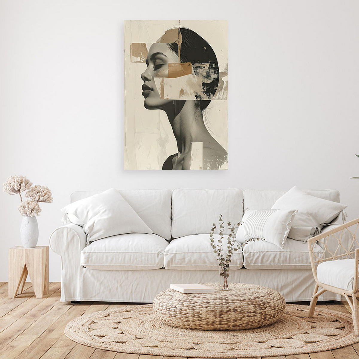 LEINWANDBILDER, Künstlerisches Profil einer Frau in einer geometrischen Komposition - Beige, Textil (40/60cm) - Feeby