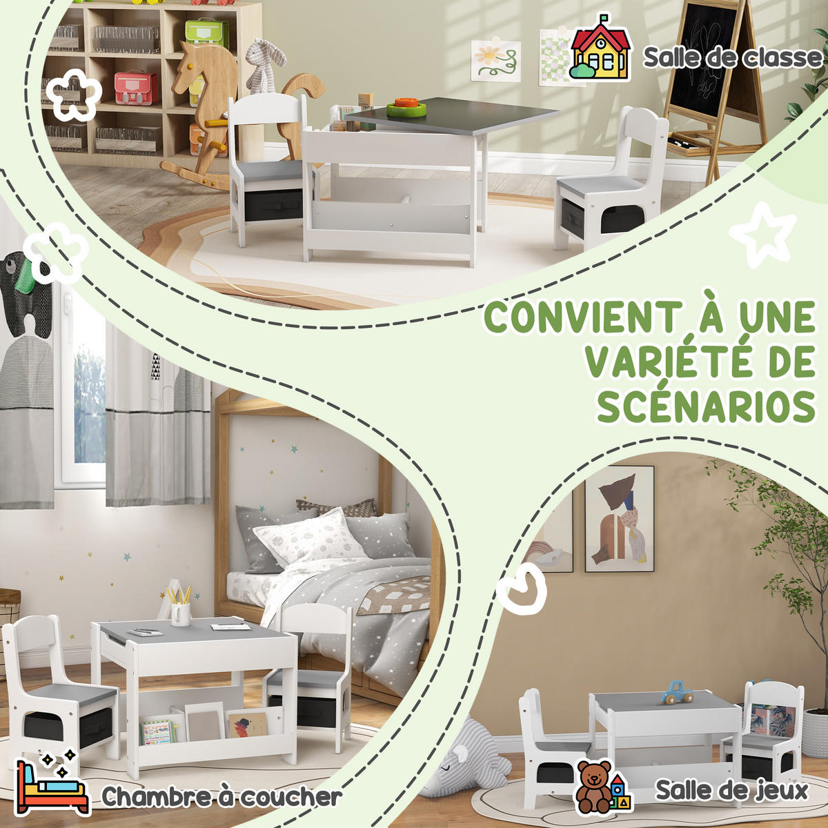 KINDERSITZGRUPPE DE-17510 Weiß/Grau - Grau, Holzwerkstoff (61.5/48/61.5cm) - ComfortXL