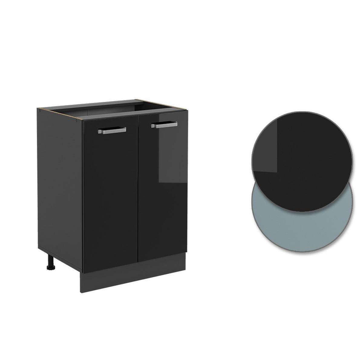 KÜCHENUNTERSCHRANK KÜCHENSCHRANK R-Line Schwarz Hochglanz 60 cm ohne AP - Schwarz Hochglanz/Anthrazit, Holzwerkstoff (60/81.6/46cm) - Vicco