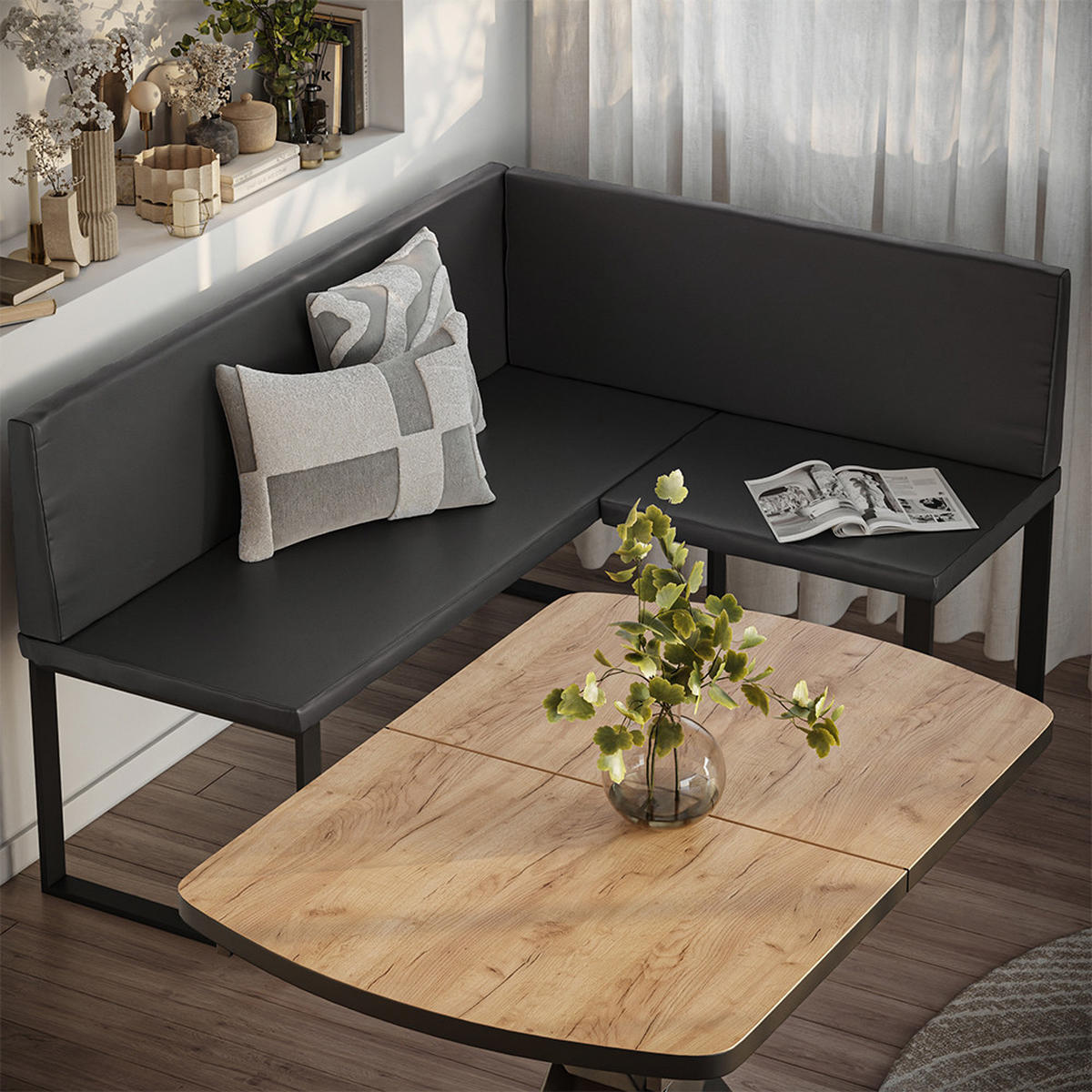 ESSZIMMER-ECKBANK Ravon Schwarz 120 x 150 cm - Schwarz, Textil (120/87/150cm) - Vicco