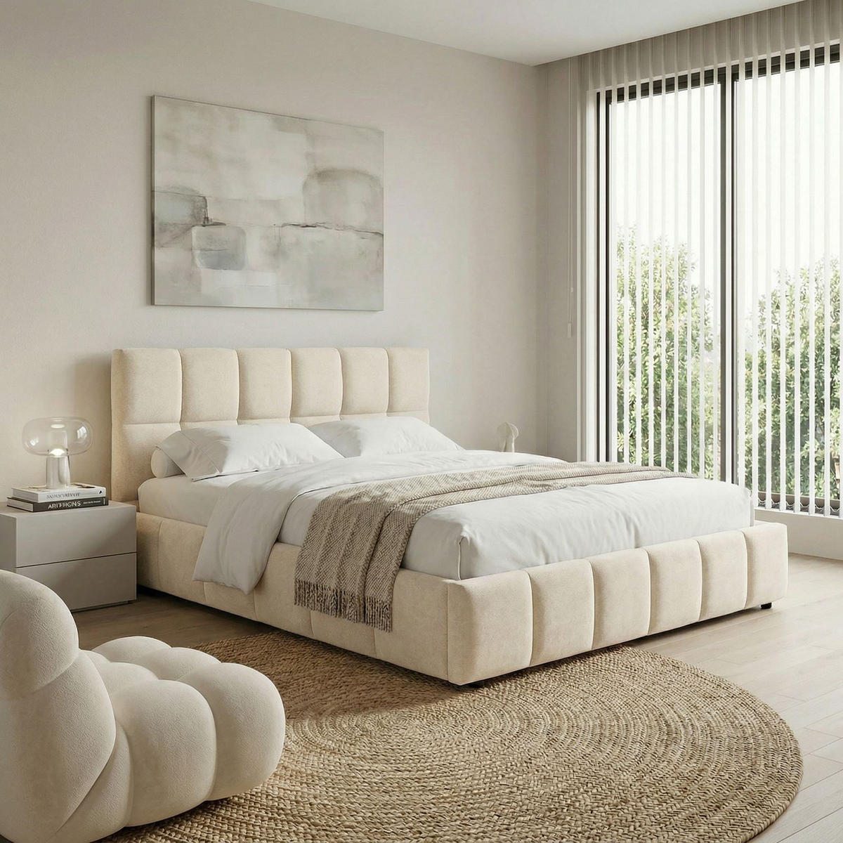 POLSTERBETT EMILIA 180x200 cm cremeweiß - Creme, Textil (180/200cm) - IDIMEX