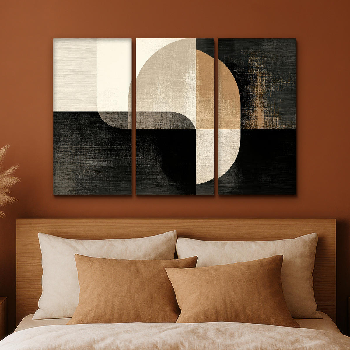 LEINWANDBILD 3er Set Formen - Abstrakt - Gold 120x80 cm - Schwarz, Textil (120/80cm) - MuchoWow