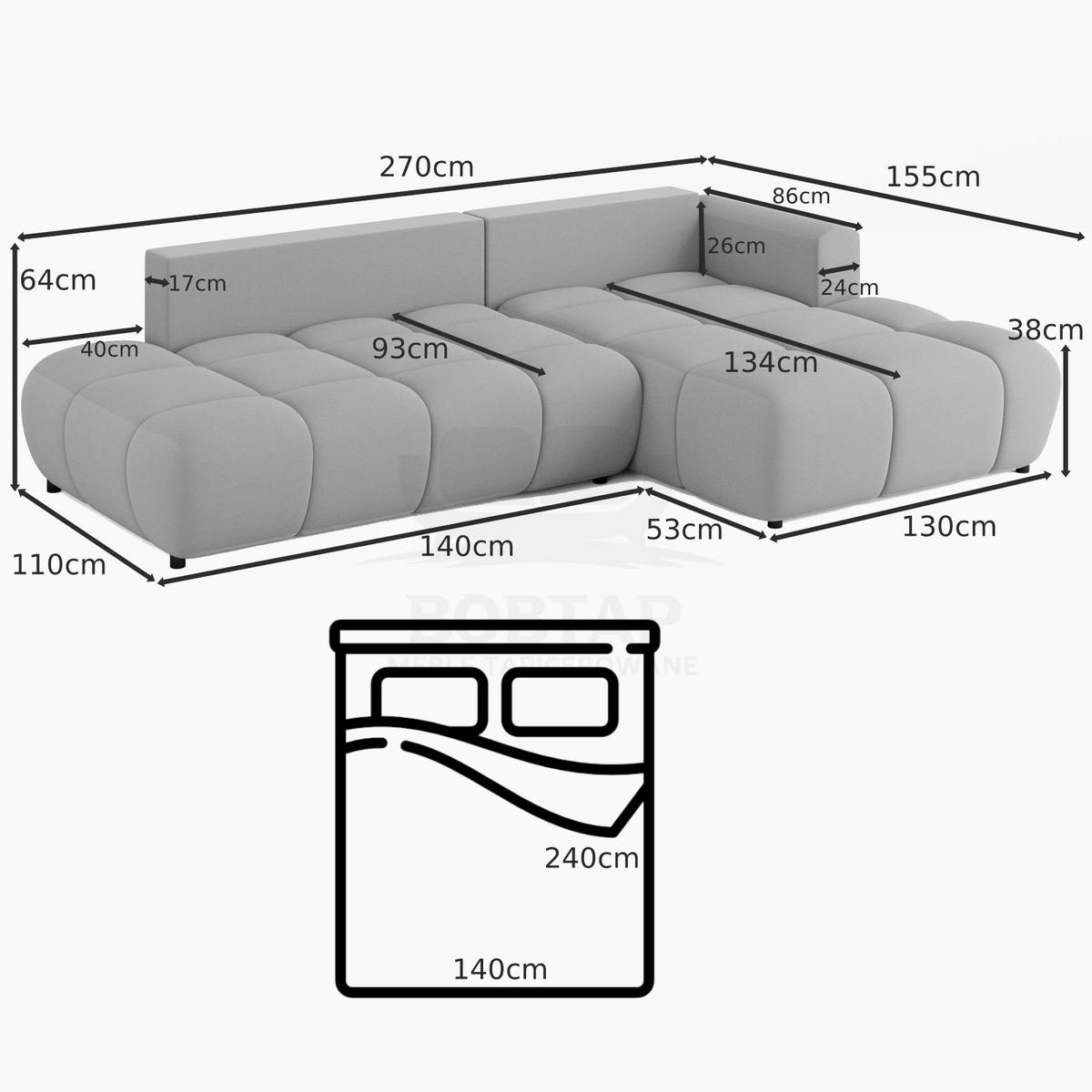 ECKSOFA BARI Links Beige Chenille-Stoff L-Form Couch mit Schlaffunktion & Bettkasten - Beige/Schwarz, Holz (155/270cm) - Barchello
