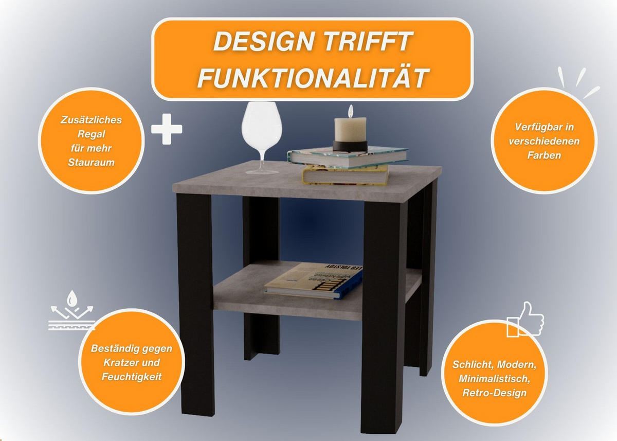 COUCHTISCH Lara53 53/47/53 - Schwarz/Grau, Holzwerkstoff (53/53/47cm) - RAUMHIRSCH FURNITURE