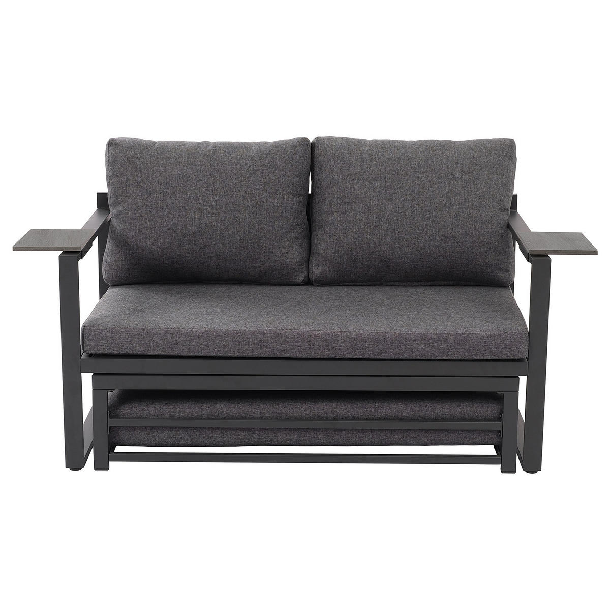 LOUNGESOFA - 2-teilig - Stahl / Webstoff - Grau, Kunststoff/Textil (155/65/74cm) - home24