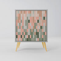SIDEBOARD BUILDING THE FUTURE, Grau, 57,5x42x75,5 cm, Goldfarbene Metallfüße - Goldfarben/Multicolor, Holzwerkstoff/Metall (57.5/75.5/42cm) - SpaceRebels