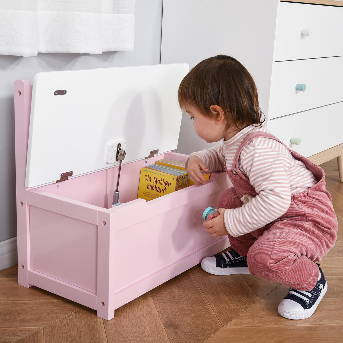 SPIELZEUGTRUHE DE-17270 2-in-1 mit Sitzbank & Sicherheitsdeckel Rosa - Pink, Metall (30/60cm) - ComfortXL
