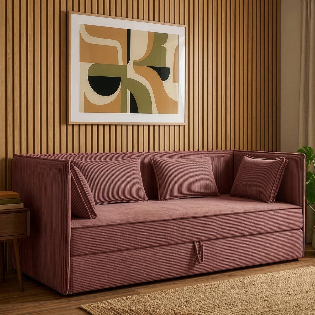 JUGENDBETT ROTI Einzelbett mit Bettkasten, 90x200cm, Bett mit Bonellmatratze, mit Rückenlehne - Pink/Schwarz, Holz/Holzwerkstoff (92/200cm) - KONSIMO®