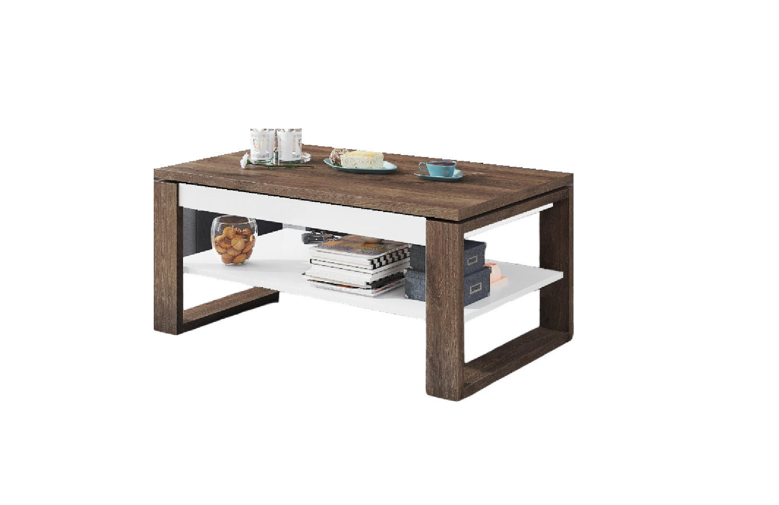 COUCHTISCH rechteckig Eiche dunkel - Weiß aufklappbar 110/65/50 cm - Dunkelbraun/Weiß, Holzwerkstoff (65/110/50cm) - designimpex