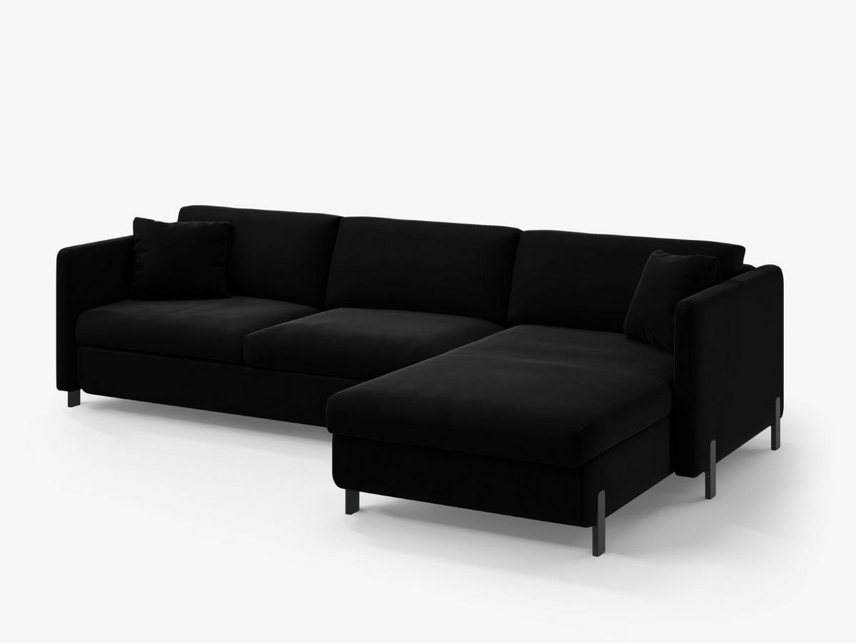 ECKSOFA ausklappbar rechts Gloria aus Samt schwarz 4 Sitzplätze - Schwarz, Textil (260/170cm) - Micadoni