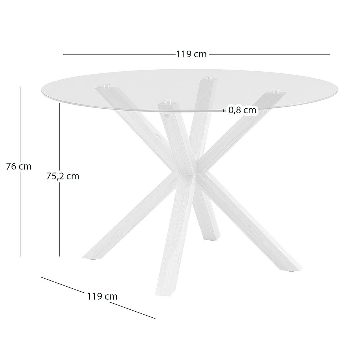 ESSTISCH rund - Glas / Eiche massiv - Eichefarben/Schwarz, Glas/Holz (119/119/76cm) - home24