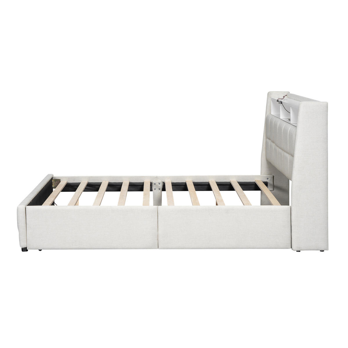 POLSTERBETT 140/200 cm Beige mit Stauraum, USB und LED-Beleuchtung - Beige, Textil (140/200cm) - Flora Grace