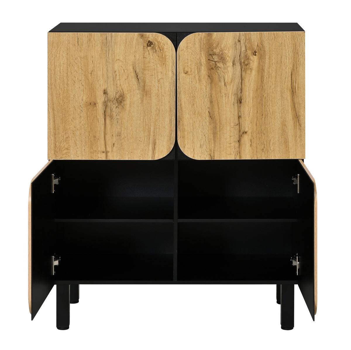 SCHUHSCHRANK 80/38,5/95 cm mit 4 Türen, verstellbaren Einlegeböden und Soft-Close, Schwarz/Natur - Schwarz, Holzwerkstoff (80/95/38.5cm) - Redom