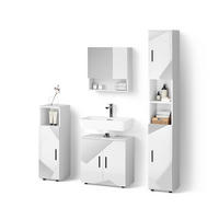 BADMÖBEL-SET Ronco Weiß Hochglanz mit Einsätzen 4 Teile, mit Hochschrank - Weiß Hochglanz, Holzwerkstoff (60/60/59cm) - Livinity®