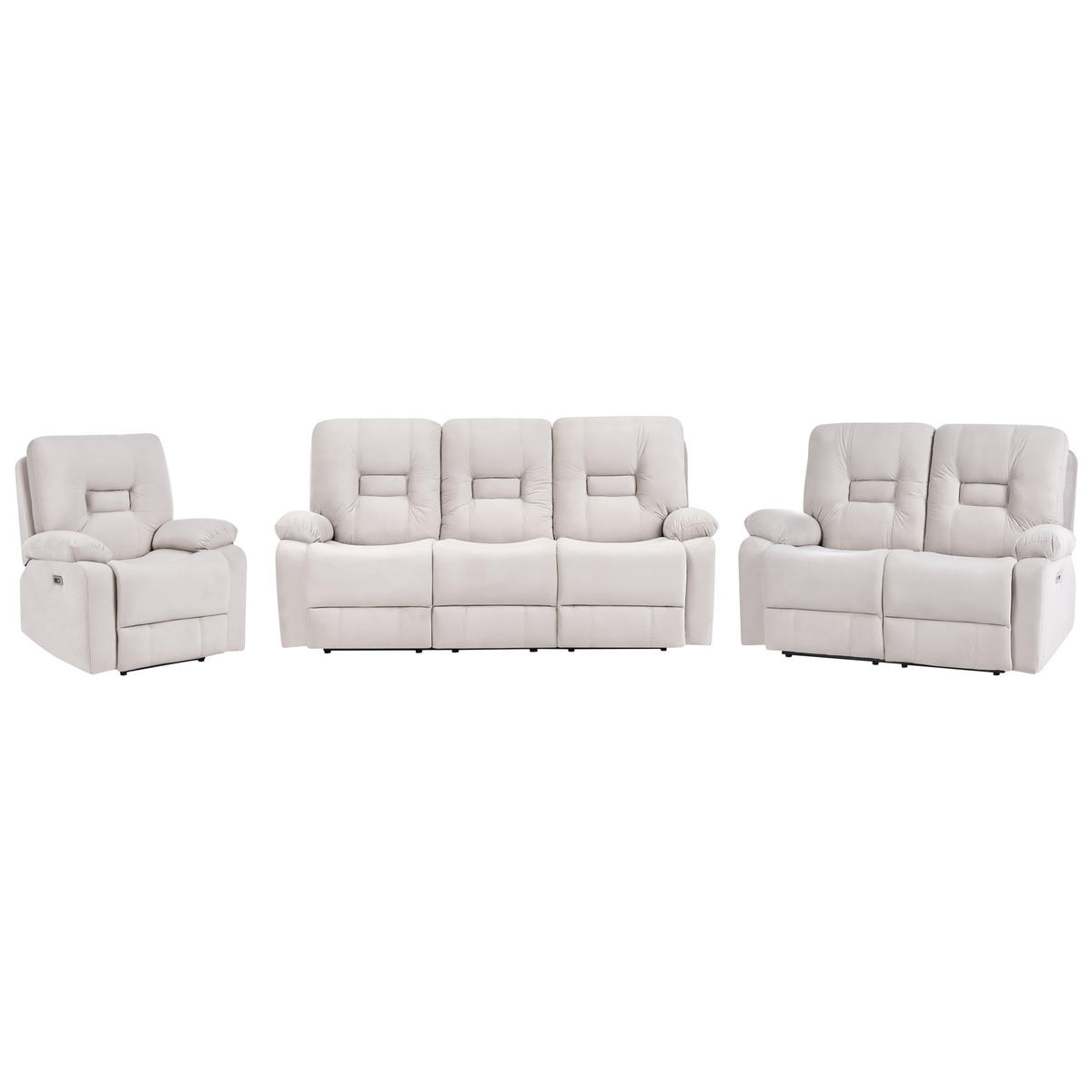 6-SITZER-SOFA SET Samtstoff beige Bergen - Beige, Textil (204/101/73cm) - Beliani