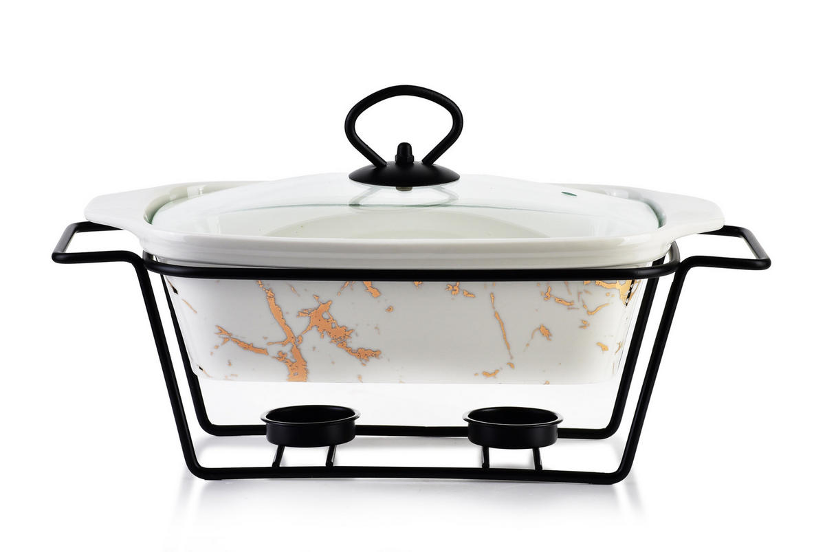 AUFLAUFFORM Modern Kitchen Weiß Gold 36/23/12 cm Keramik - Goldfarben/Weiß, Keramik (23/12/36cm) - Mondex