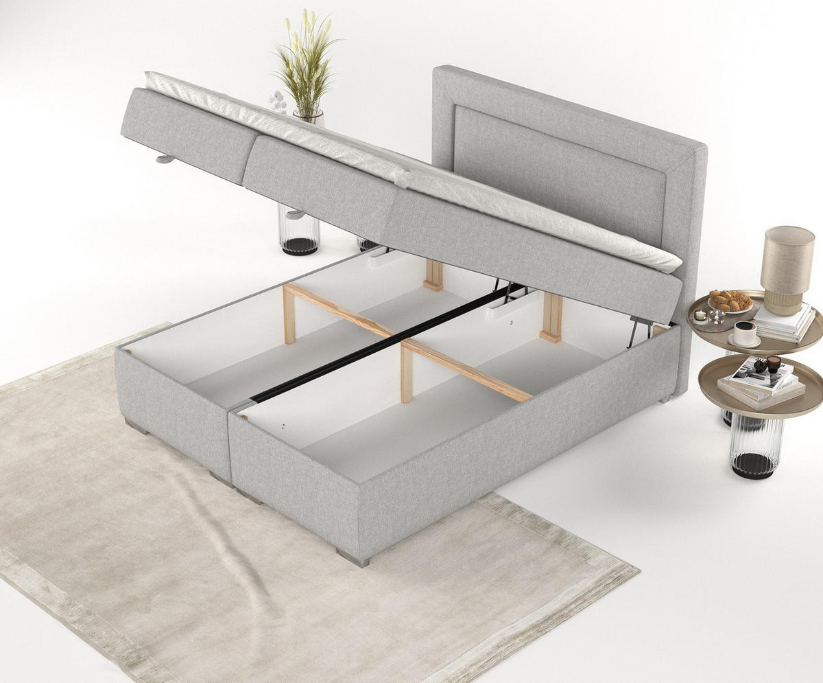 BOXBETT Lontano 120/200 cm Graubeige im Megan Stoff - Chromfarben/Grau, Holz/Holzwerkstoff (120/200cm) - AltaBeds