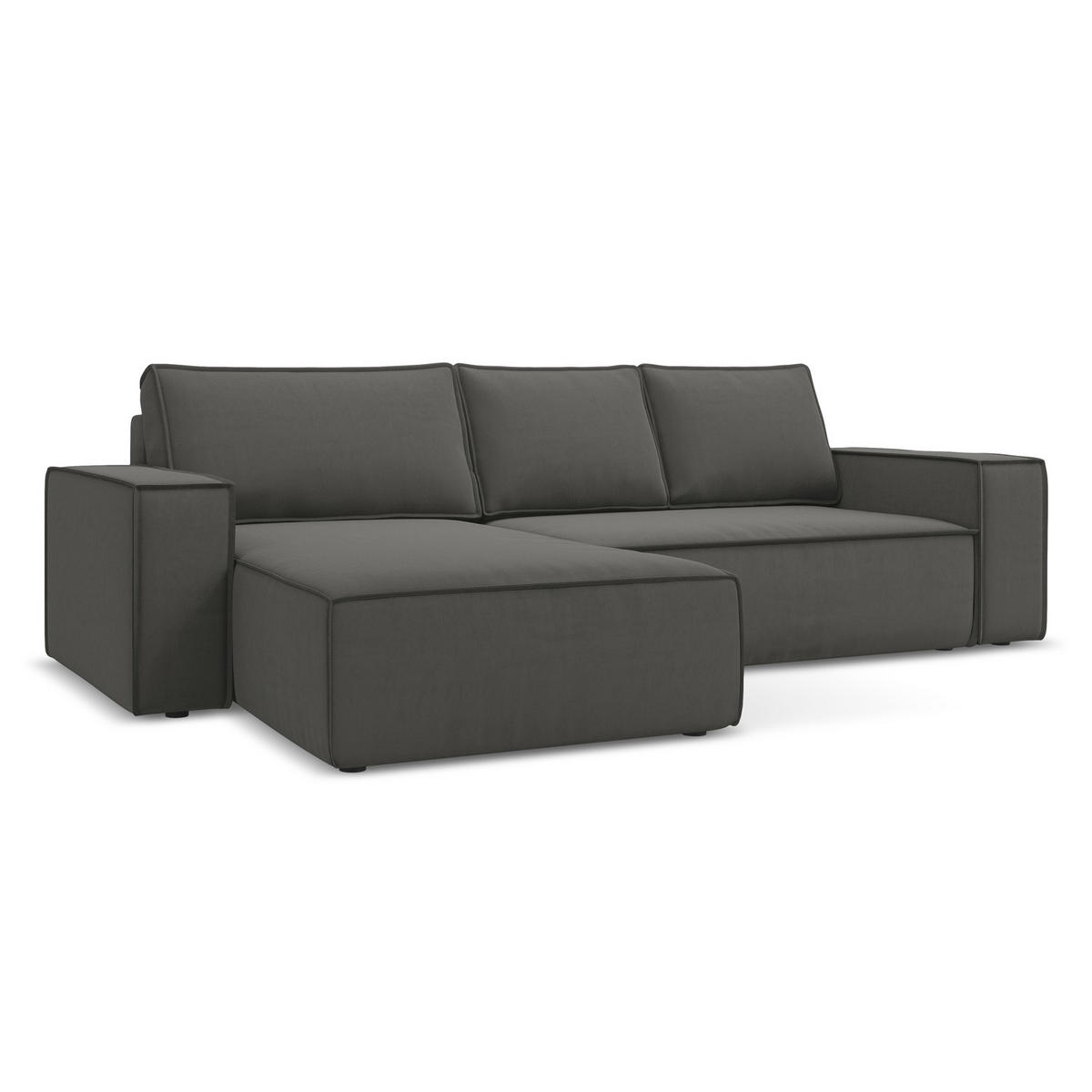 ECKSOFA mit Schlaffunktion Samt Stoff Grau - Dunkelgrau/Schwarz, Kunststoff/Textil (185/290cm) - LaMiaSofa