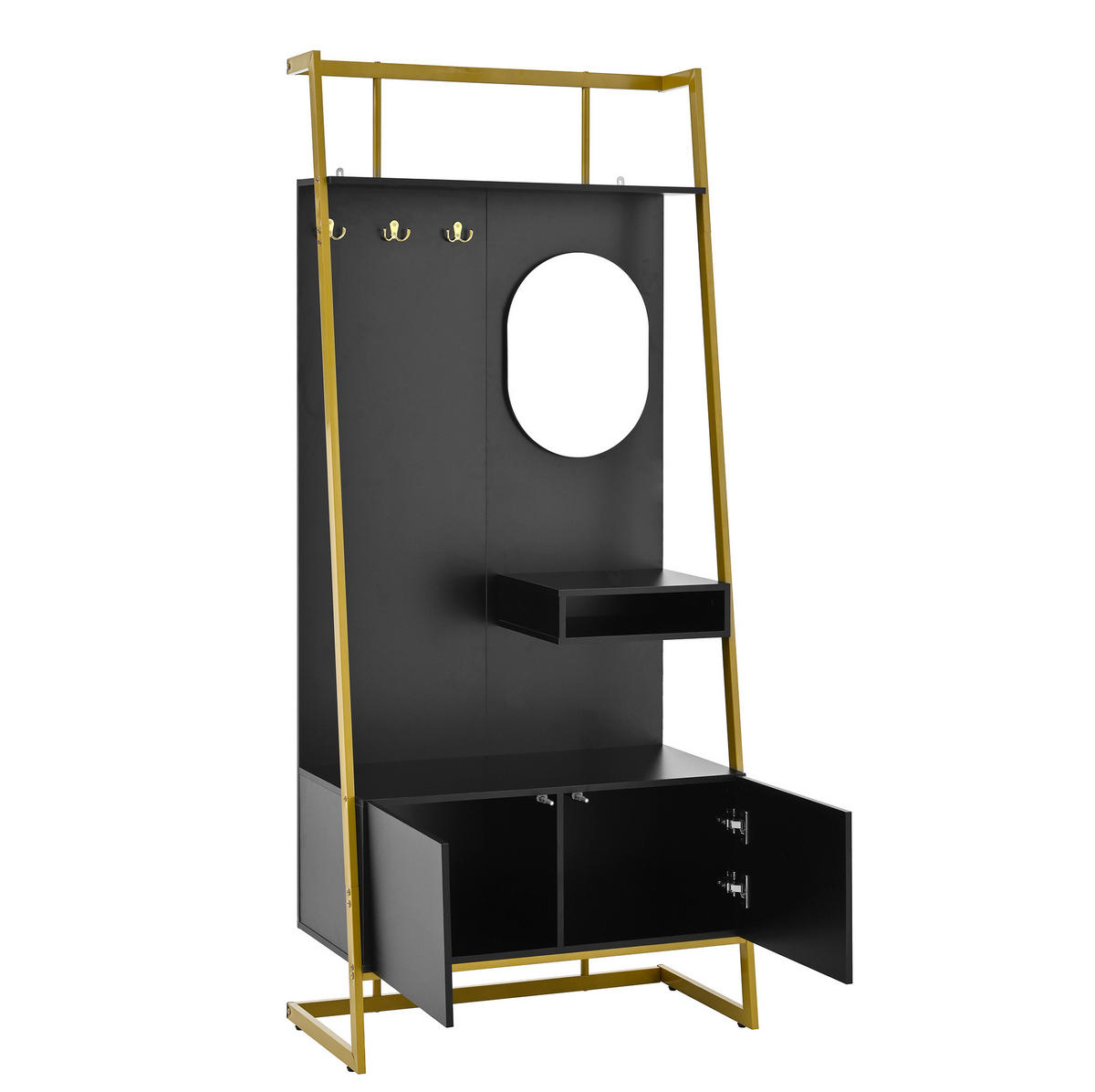 STANDGARDEROBE mit Spiegel und Schuhablage 78/38,5/180,5 cm in Schwarz - Schwarz, Holzwerkstoff (78/180.5/38.5cm) - BEAOK
