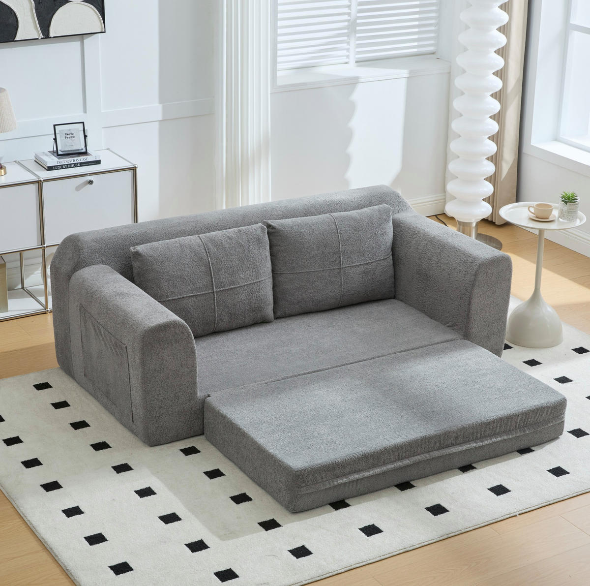 SCHLAFSOFA 179/95/79 cm klappbar als Bodensofa und Doppel-Bodenbett, samtweicher Bezug, Dunkelgrau - Dunkelgrau, Textil (178/61.5/96cm) - Redom